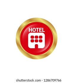 glossy round button with icon hotel inside