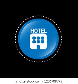 glossy round button with icon hotel inside