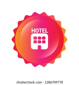 glossy round button with icon hotel inside
