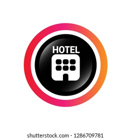 glossy round button with icon hotel inside