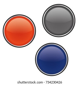 Glossy round Buttons red blue grey. Metal round buttons icon vector eps10. Vector glossy buttons