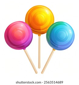 Glossy Round Colorful Lollipops Set. Vector illustration and white background. 