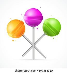 Glossy Round Colorful Lollipops Set. Vector illustration