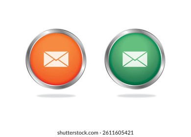 Glossy round email icons in orange and green with envelope symbols for digital communication use.