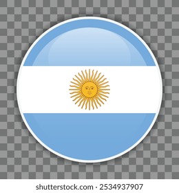 Glossy round flag of Argentina on checkered background. Icon for mobile apps, UI or web design