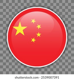 Glossy round flag of China on checkered background. Icon for mobile apps, UI or web design