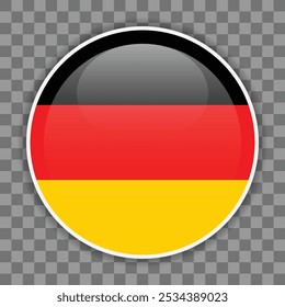 Bandeira redonda brilhante da Alemanha em fundo quadriculado. Ícone para aplicativos móveis, interface do usuário ou design da Web
