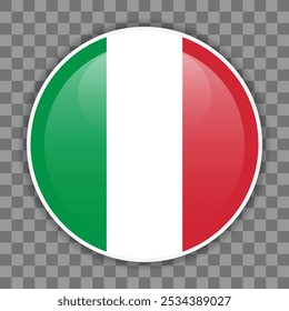 Glossy round flag of Italy on checkered background. Icon for mobile apps, UI or web design