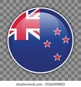 Glossy round flag of New Zealand on checkered background. Icon for mobile apps, UI or web design