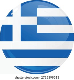 Icono redondo brillante con la bandera de Grecia en azul y blanco.