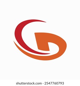 Glossy Round Red and Orange Layered C and G Letter Icon on White Background
