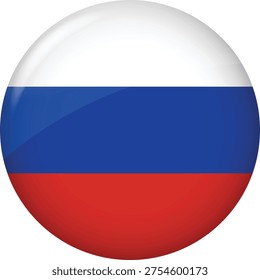 Icono de Botón de la bandera de Rusia redonda brillante aislado sobre fondo blanco