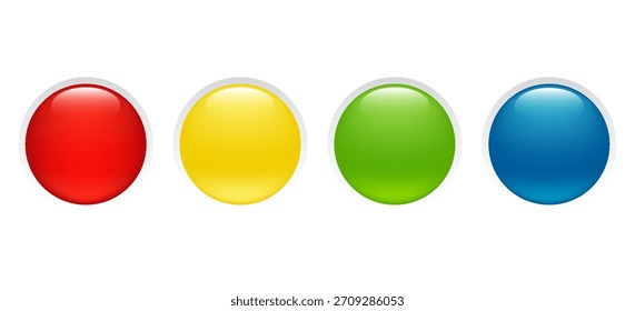 Botones de Web redondo brillante sobre fondo gris. Conjunto de Vector de esferas de vidrio brillante 3D. Iconos brillantes en forma de círculo para el Sitio web, el App y el diseño de Internet

