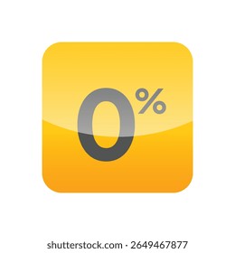 Um ícone amarelo brilhante, quadrado arredondado exibe um símbolo "0%" cinza centralizado, banhado em luz suave e difusa, criando um ambiente limpo, moderno e otimista.