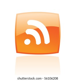 Glossy rss in orange button isolated on white