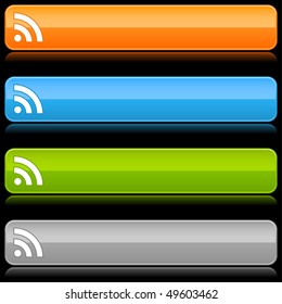 Glossy satin color buttons with RSS symbol on a black background