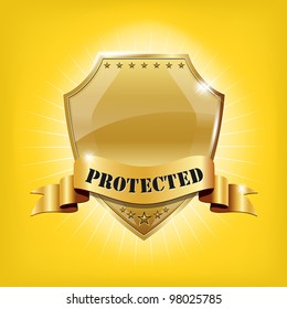 Glossy security golden shield - PROTECTED