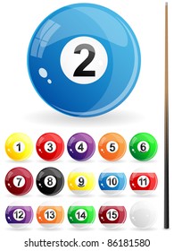 Glossy set of pool balls. Vector illustration.
