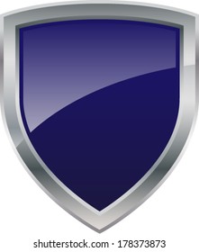 Glossy Shield Icon Blue and Silver Vector Drawing - EPS10
