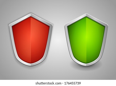Glossy shield set, red and green with shadow