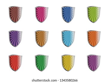 Glossy shields icons set vector illustration isolated on white background 