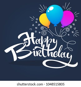 glossy and shine birthday card vector template,with balloon images and happy birthday lettering composition