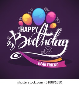 glossy and shine birthday card vector template,with balloon images and happy birthday lettering composition