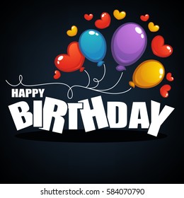 glossy and shine birthday card vector template,with balloon images and happy birthday lettering composition