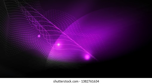 Glossy shiny glowing neon waves, magic space concept template