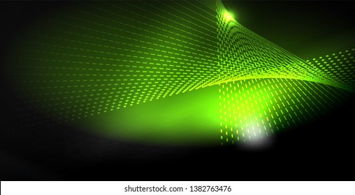 Glossy shiny glowing neon waves, magic space concept template