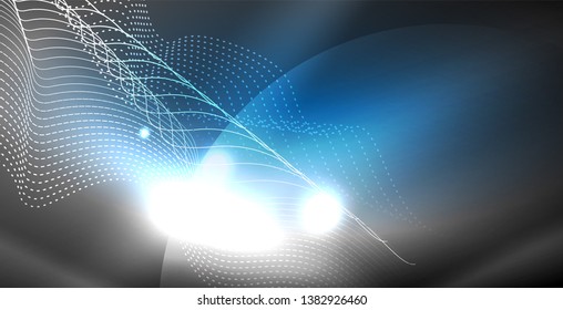 Glossy shiny glowing neon waves, magic space concept template