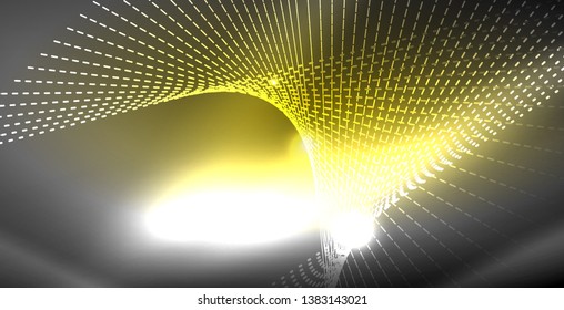 Glossy shiny glowing neon waves, magic space concept template