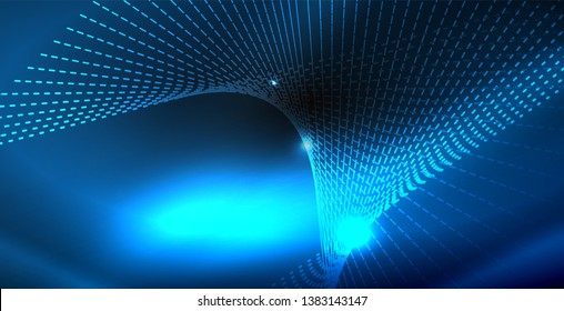 Glossy shiny glowing neon waves, magic space concept template