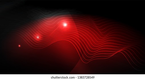 Glossy shiny glowing neon waves, magic space concept template