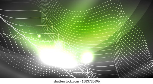 Glossy shiny glowing neon waves, magic space concept template