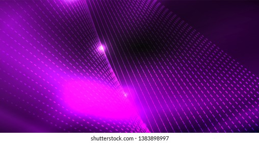 Glossy shiny glowing neon waves, magic space concept template