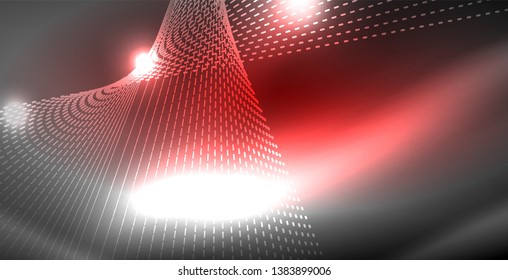 Olas brillantes de neón brillante brillante brillante, plantilla de concepto de espacio mágico