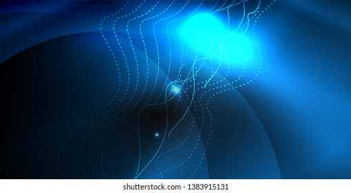 Glossy shiny glowing neon waves, magic space concept template