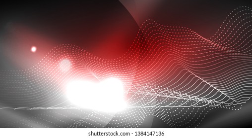 Glossy shiny glowing neon waves, magic space concept template