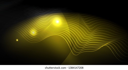 Glossy shiny glowing neon waves, magic space concept template
