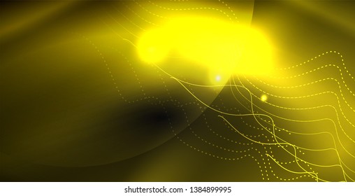 Glossy shiny glowing neon waves, magic space concept template