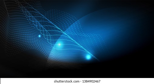 Olas brillantes de neón brillante brillante brillante, plantilla de concepto de espacio mágico