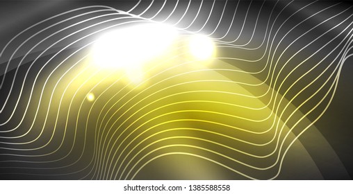 Glossy shiny glowing neon waves, magic space concept template