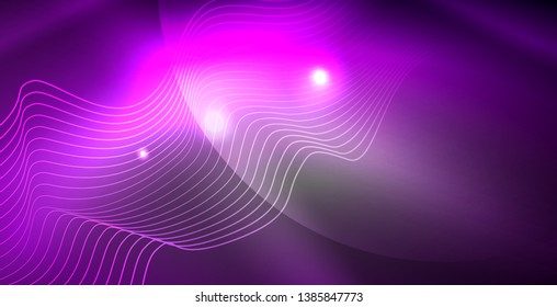 Glossy shiny glowing neon waves, magic space concept template