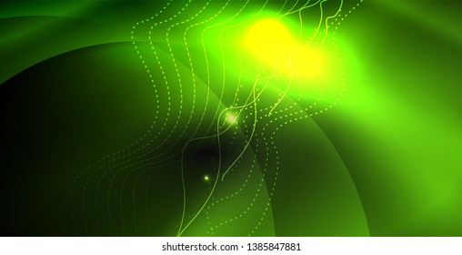 Glossy shiny glowing neon waves, magic space concept template