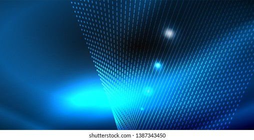 Glossy shiny glowing neon waves, magic space concept template