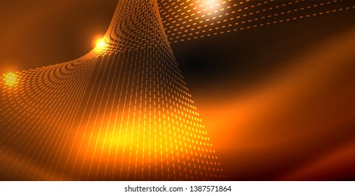 Glossy shiny glowing neon waves, magic space concept template