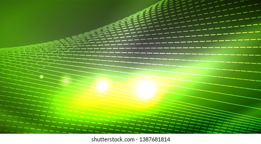 Glossy shiny glowing neon waves, magic space concept template