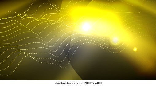Glossy shiny glowing neon waves, magic space concept template