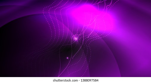 Glossy shiny glowing neon waves, magic space concept template